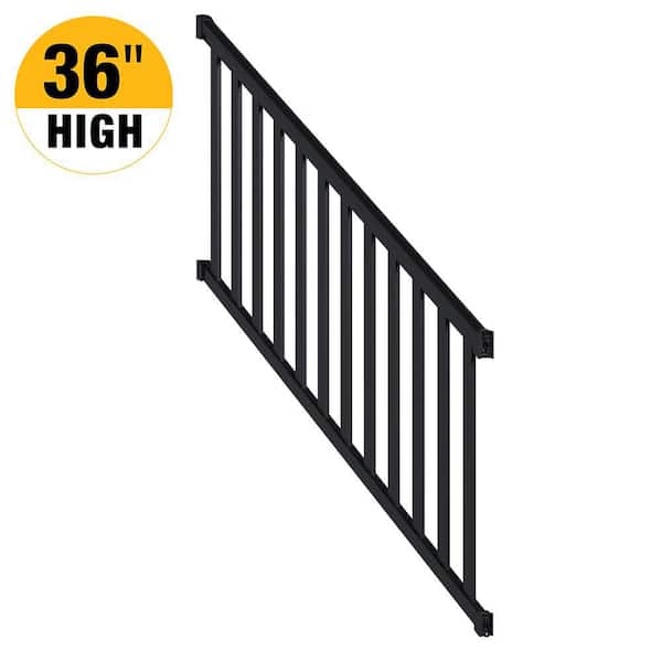 PEAK Aluminum Railing 6 ft. Aluminum Deck Railing Stair Kit with Wide Pickets in Matte Black for 36 in. high system