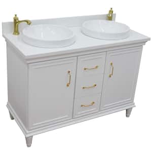 49 in. W x 22 in. D Double Bath Vanity in White with Quartz Vanity Top in White with White Round Basins