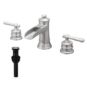 8 in. Widespread Double Handle Bathroom Faucet with Pop-up Drain 3 Holes Waterfall Bathroom Sink Taps in Brushed Nickel