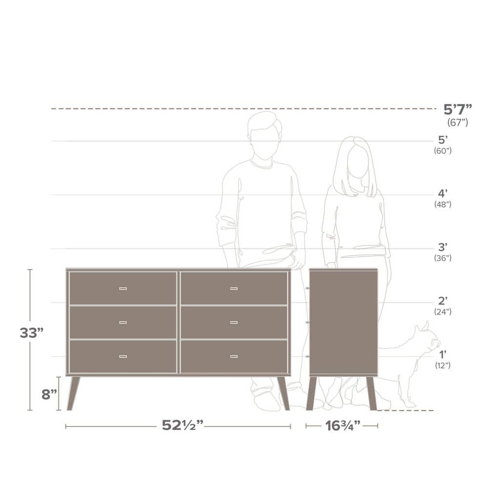 Black Mid-Century Double Dresser with Deep Drawers