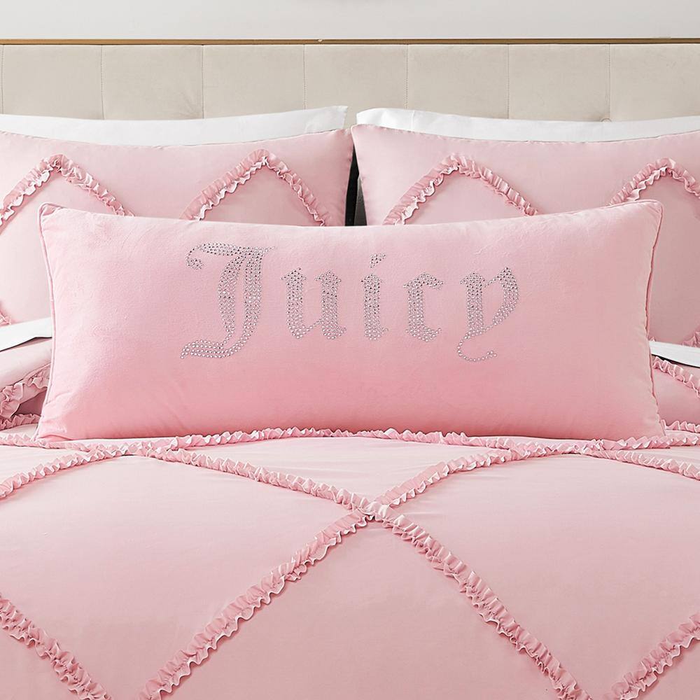 Light Pink Velvet Rhinestone Rectangular Throw Pillow