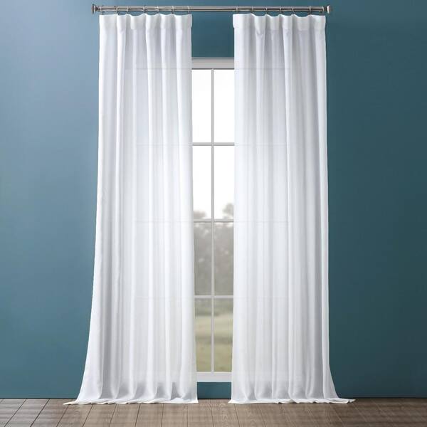 Exclusive Fabrics & Furnishings 50 in. W x 84 in. L Faux Linen Polyester Sheer Curtain in Pale Bloom Ivory