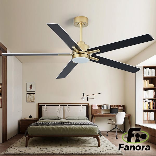 60 in. Gold / Black Downrod Low Profile Standard Ceiling Fan with Light and Remote Control