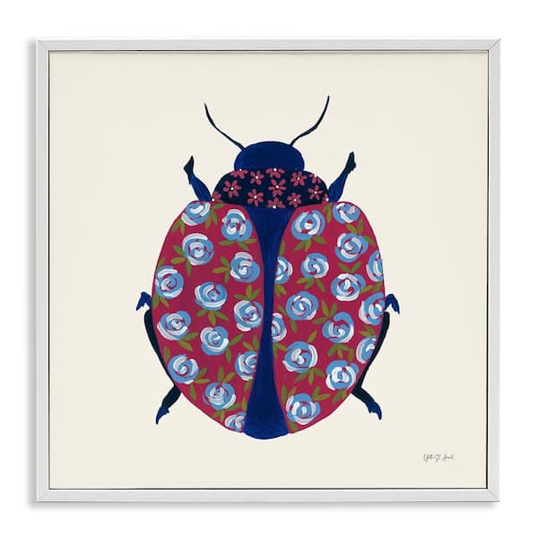 Stupell Industries Rose Blooming Beetle by Yvette St Amant White Framed Animal Giclee Art Print 24 in. x 24 in.