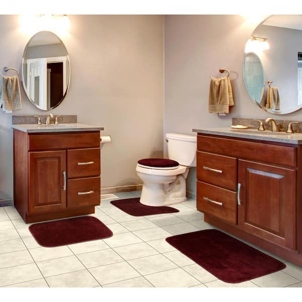 Brown Thick 3 Piece Stripe High Pile Bathroom Set Bath Mat Rug & Lid Cover 