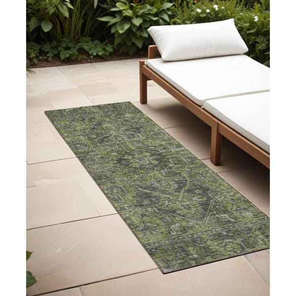 HomeRoots Moss Green and Gray 2 ft. x 8 ft. Woven Oriental Runner