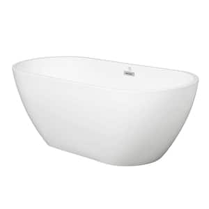 66.93 in. Acrylic Flatbottom Freestanding Non-Whirlpool Soaking Bathtub in White with Brass Drain and Stainless Overflow