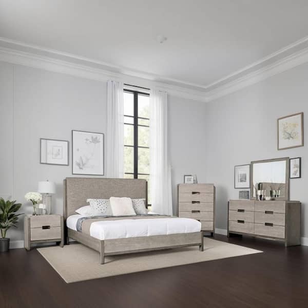 Rizvi 5-Piece Stone Gray and Bronze Queen Engineered Wood Bedroom Set