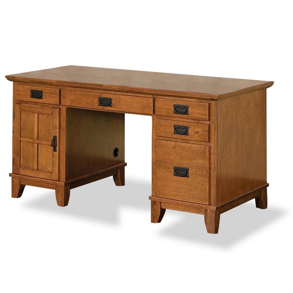 HOMESTYLES Arts and Crafts 58 in. Rectangular Oak 5-Drawer HOMESTYLES Arts and Crafts 58 in. Rectangular Oak 5-Drawer