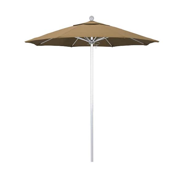 California Umbrella 7.5 ft. Silver Aluminum Commercial Market Patio Umbrella with Fiberglass Ribs and Push Lift in Straw Olefin