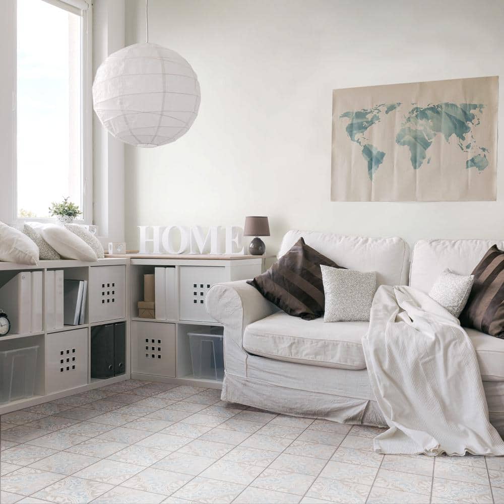 Barcelona 6" x 6" Beige and Blue Porcelain Patterned Tile