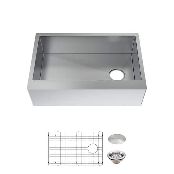 Glacier Bay Professional 30 in. Farmhouse/Apron-Front Single Bowl 16 Gauge Stainless Steel Kitchen Sink with Accessories