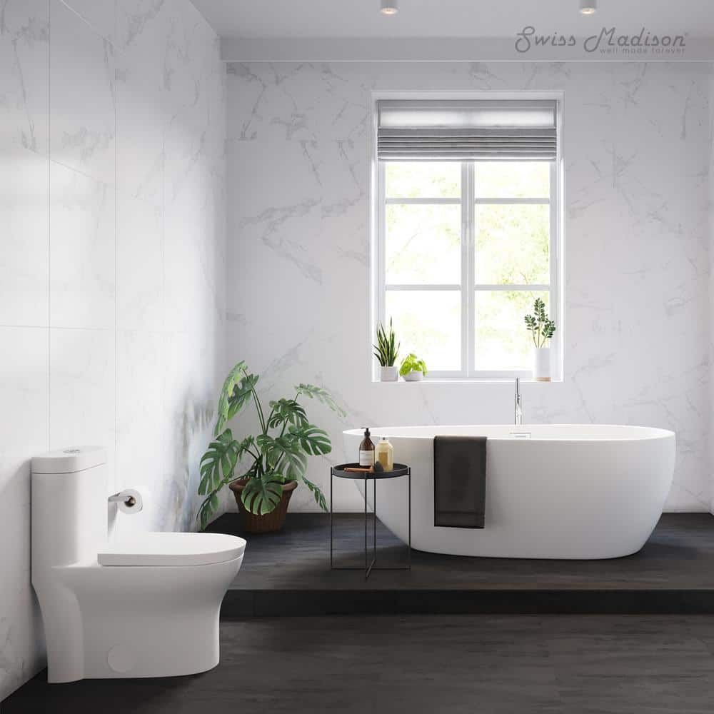 White Ceramic Elongated Dual Flush One-Piece Toilet