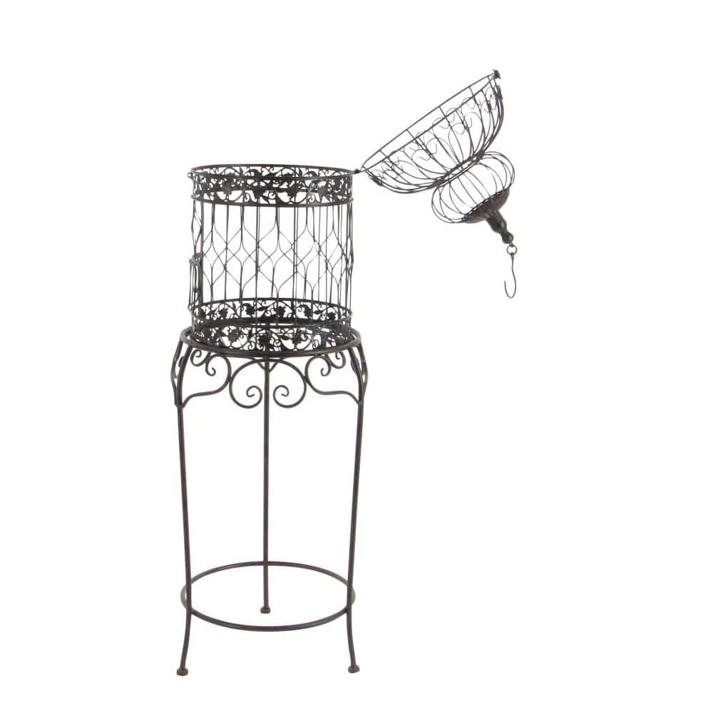 Victorian Black Metal Birdcage with Stand and Hook