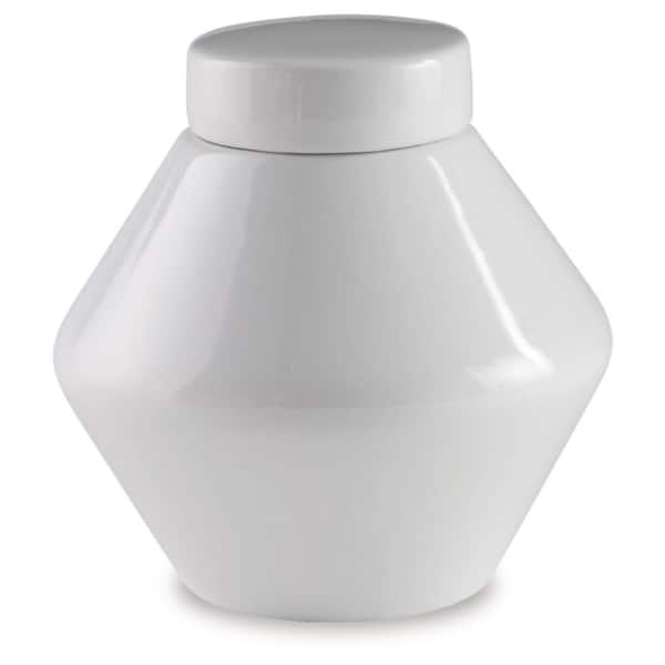 Domina White Bulbous Amphora Ceramic 6 in. W Decorative Jar with Removable Lid (Set of 2)