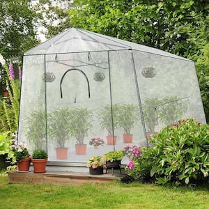 8.5 ft. x 11 ft. x 7.4 ft. Walk-in Greenhouse Garden with Hand Shovel in White