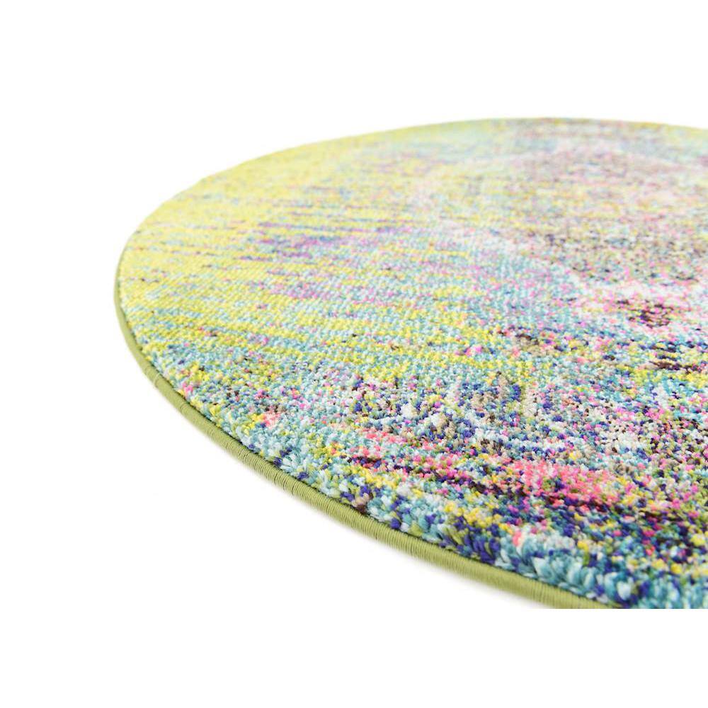 Vibrant Round 4' Synthetic Easy-Care Yellow & Green Rug