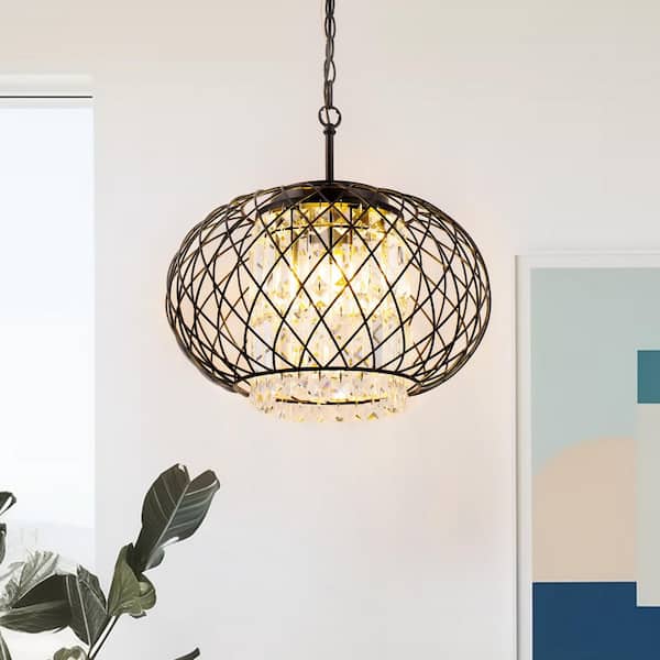 3-Light Industrial Black Pendant Light with Round Cage Shade, E12 Base, Non-Integrated for Dining Room and Kitchen