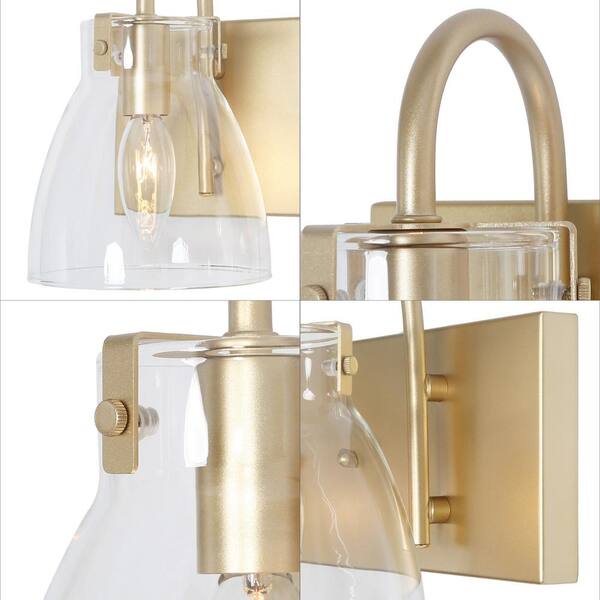 LNC Modern 2-Light Gold Bathroom Vanity Light with Bell Clear Glass Shades  Classic Mirror Brass Wall Sconce BJNMJJHD14296N7 - The Home Depot