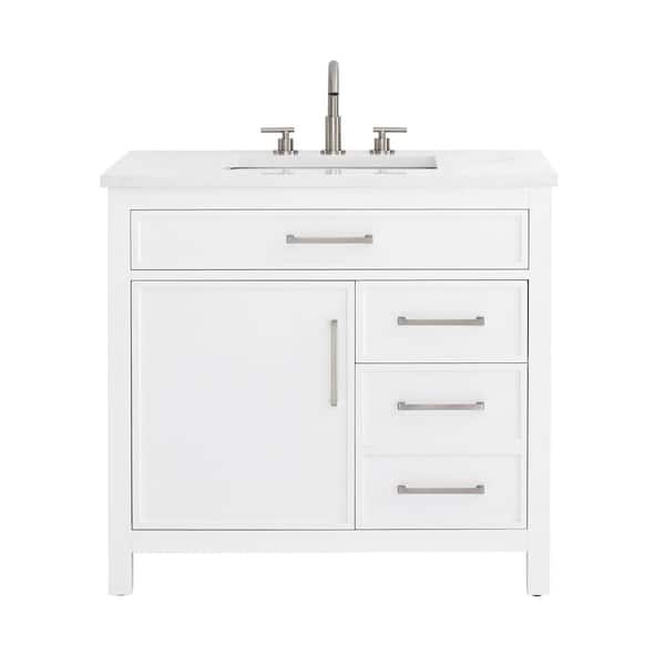 Cooper 36 in. W Bath Vanity in White with Engineered Stone Top in Ariston White with White Sink