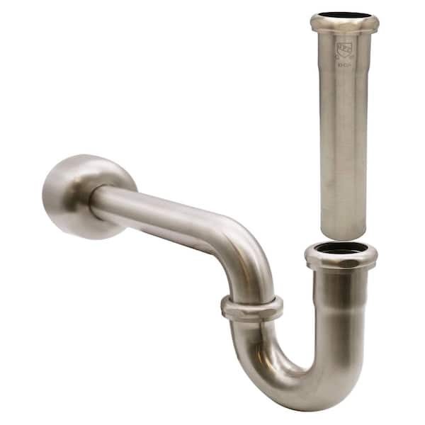 1-1/2" Brass Bathroom Sink P-Trap with 8" Slip Joint Extension Tube in Satin Nickel