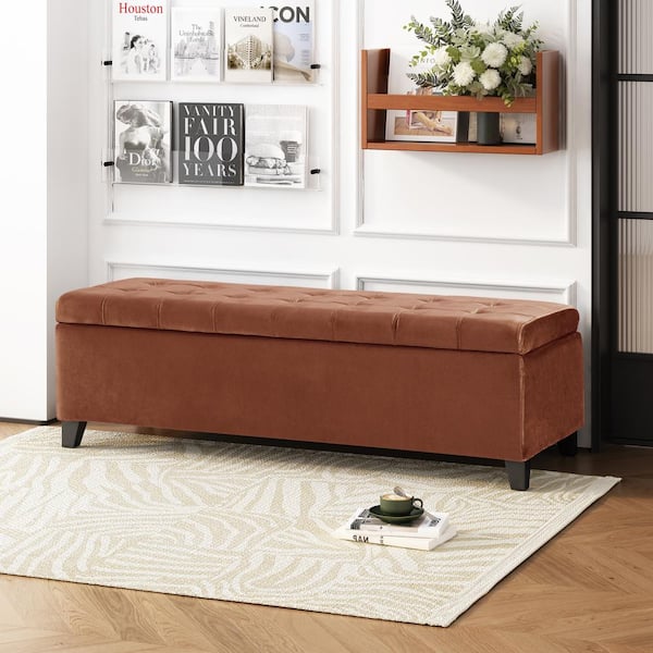 Noble House Mission Coco Brown Velvet Upholstery Storage Ottoman Bench