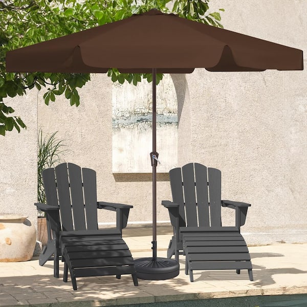 JEAREY 11 ft. Steel Market Crank Outdoor Patio Umbrella in Brown