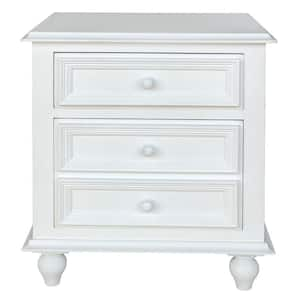 28 in. 2-Drawer White Mango Wood Handcrafted Night Stand with Classic Round Knobs