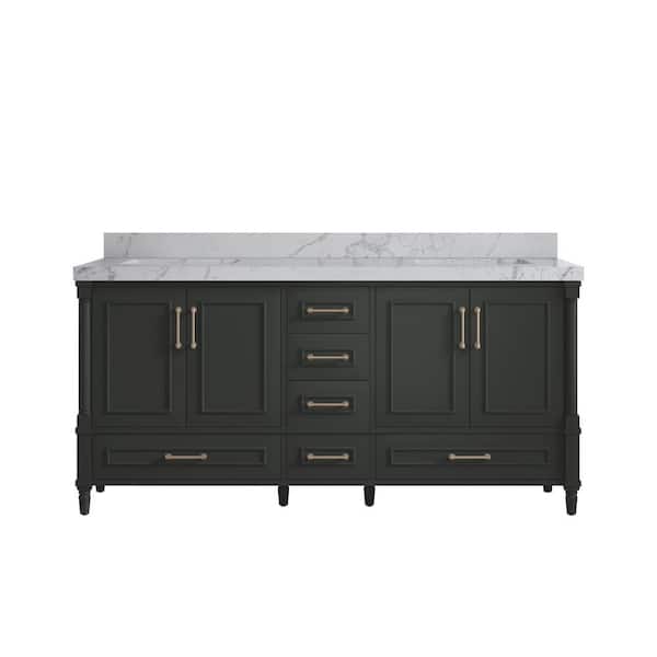 Willow Collections Hudson 72 in. Double Sink Freestanding Black Top Bath Vanity with Venatino Qt. Top Unassembled