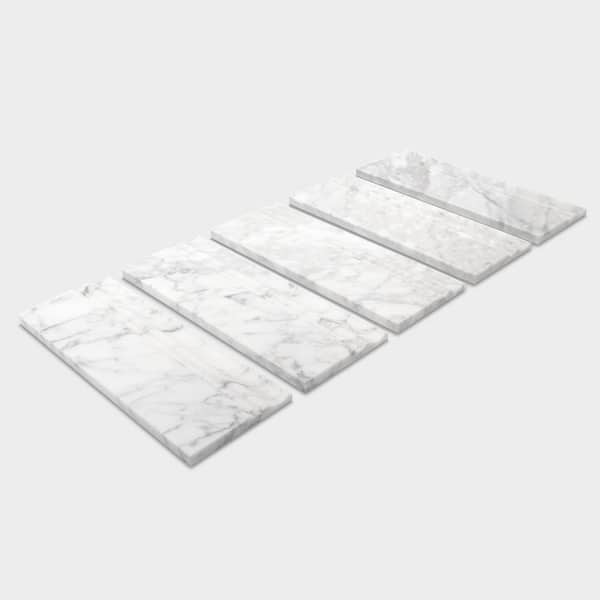 Honed Carrara White 12 in. x 4.75 in. Natural Marble Bullnose Base Molding Backsplash Accessory Wall Tile Trim (5-Pack)