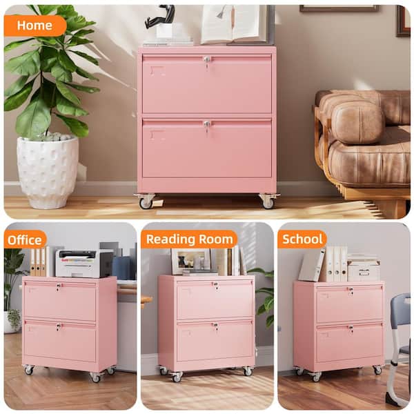 Hephastu 29 in. W x 34 in. H x 16 in. D Rolling 2-Drawer Metal