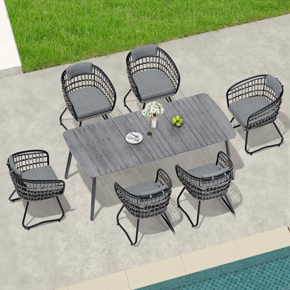 7-Piece Metal 81.5 in. Outdoor Dining Set with Rattan Chairs and Gray Cushions price history on PriceWatchPro