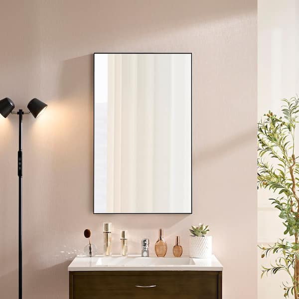 22 in. W x 60 in. H Glossy Black Metal Frame Bathroom Mirror Vanity Mirror with Aluminum Frame,Horizontal/Vertical Mount