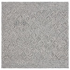 Textual Black/Ivory 6 ft. x 6 ft. Abstract Border Square Area Rug