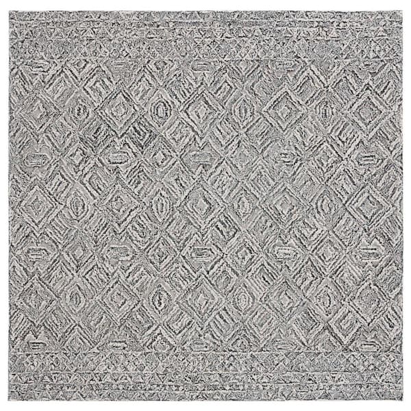 SAFAVIEH Textual Black/Ivory 6 ft. x 6 ft. Abstract Border Square Area Rug