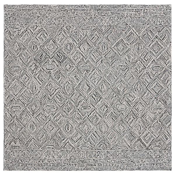 SAFAVIEH Textual Black/Ivory 6 ft. x 6 ft. Abstract Border Square Area Rug