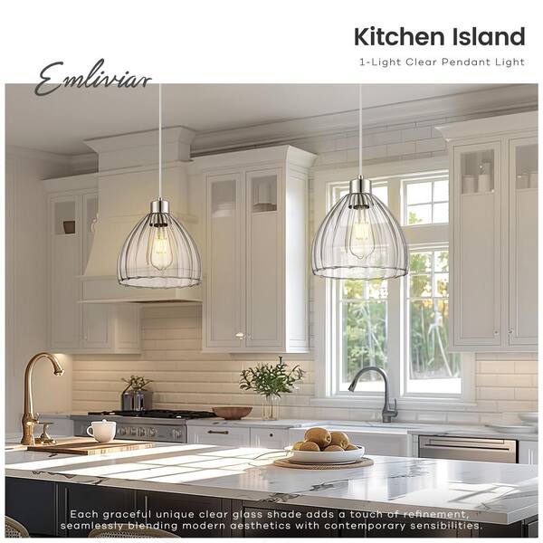 JAZAVA 60-Watt 1-Light Silver Pendant Light with Clear Glass Shade