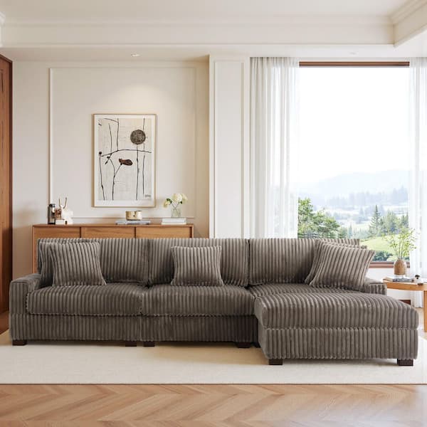 118.31 in. W Modern Square Arm 4-Piece Faux Rabbit Fur Fabric L-Shaped Modular Sectional Sofa in. Light Brown