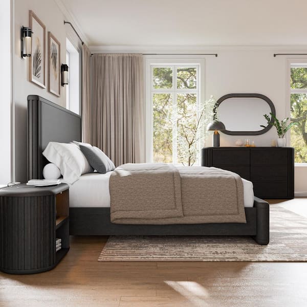 grey bed and black dresser Chic Bedroom Ideas with a Black Dresser