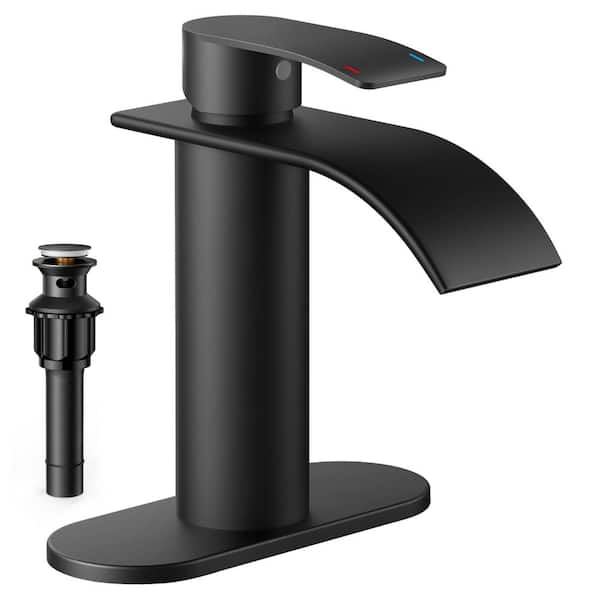 FORIOUS Single-Handle 1 or 3 Hole Waterfall Bathroom Faucet Bathroom Sink Faucet Black
