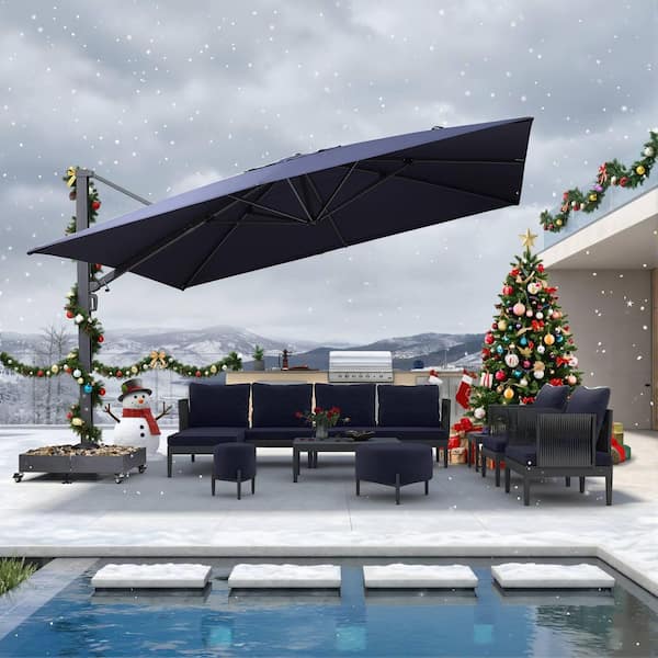 13 ft. Square Patio Umbrella Aluminum Large Cantilever Umbrella for Garden Deck Backyard with Base, Navy Blue