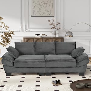 Ultimate Comfort 85.4 in. Wide Flared Arm Corduroy Fabric Rectangle Modern Sofa in Gray with 2-Decorative Throw Pillows