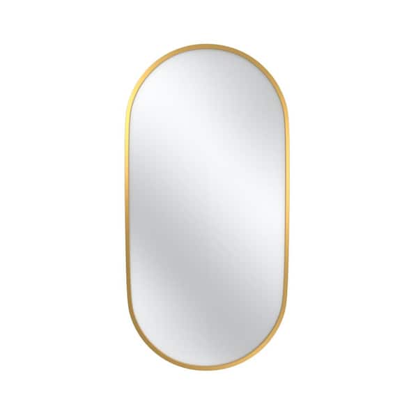 Movisa 36 in. W x 18 in. H Oval Steel Framed Wall Mounted Bathroom Vanity Mirror in Gold