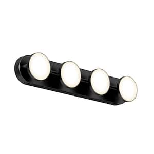 Santori 27 in. 4 Light Matte Black Modern Integrated LED 3 CCT Vanity Light Bar for Bathroom