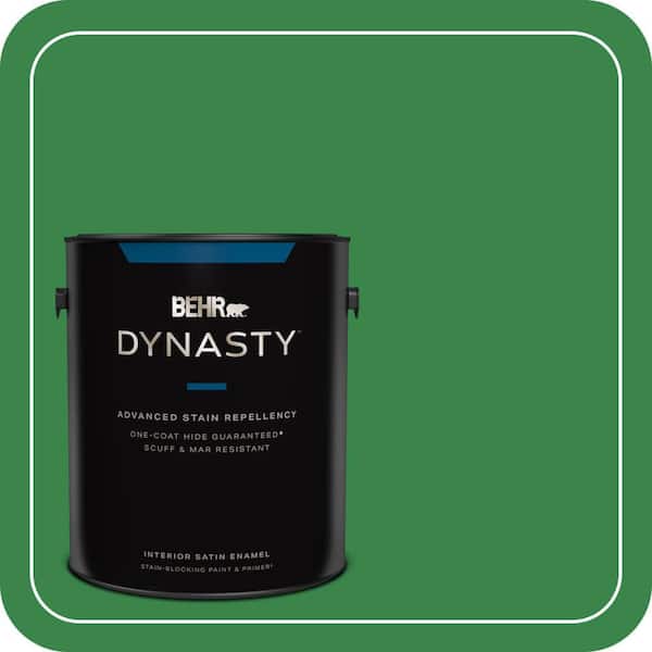 BEHR DYNASTY 1 gal. #450B-7 Green Grass Satin Enamel Interior Stain-Blocking Paint & Primer
