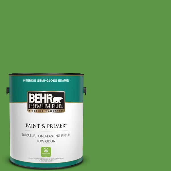 BEHR PREMIUM PLUS 1 gal. #430B-7 Cress Green Semi-Gloss Enamel Low Odor Interior Paint & Primer