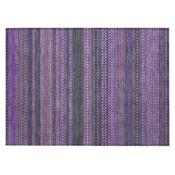 Purple 2 ft. x 3 ft. Woven Striped Polyester Rectangle Indoor/Outdoor Area Rug