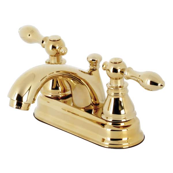 Kingston Brass American Classic 4 in. Centerset Double Handle Bathroom Faucet in Polished Brass