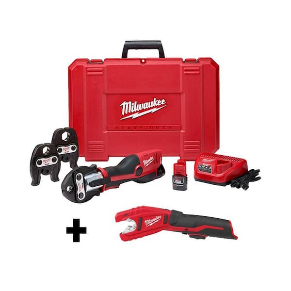 Milwaukee M12 12-Volt Lithium-Ion Force Logic Cordless Press Tool Kit with M12 Copper Tubing Cutter (3 Jaws Included)
