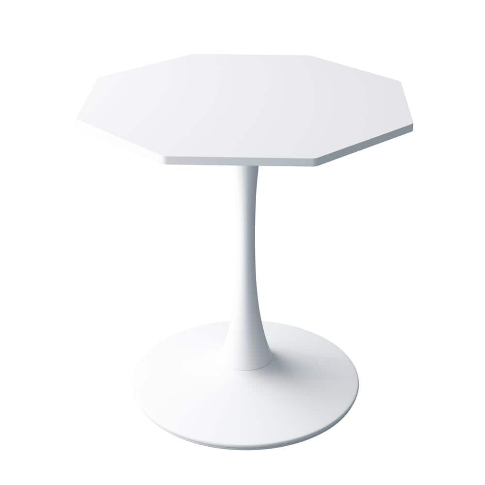 31.5 in. Modern White Octagonal MDF Coffee Table with Metal Base for Dining